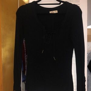 Black cross tie front long sleeve